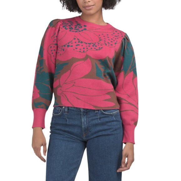 SUGAR LIPS Magenta Floral Sweater - Picture 1 of 2